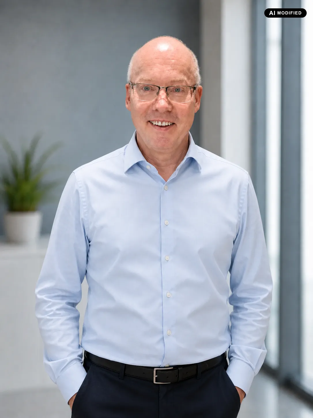 Heinz Jasken, Sachverständiger für Immobilienbewertung, im hellblauen Hemd im Porträt.
