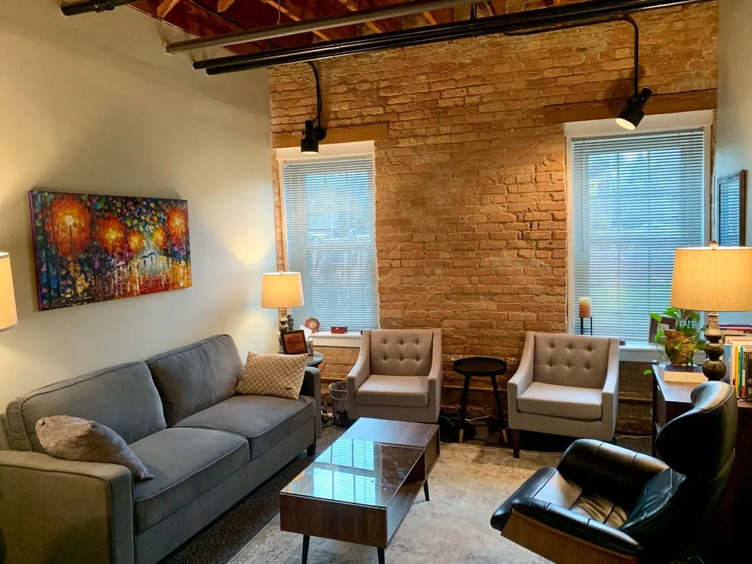An office that looks like a living room.