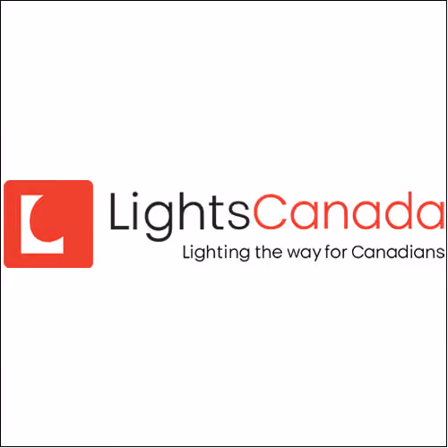 LightsCanada logo with a red square containing a stylized white 'L' on the left and the text 'LightsCanada' with slogan 'Lighting the way for Canadians' on the right.