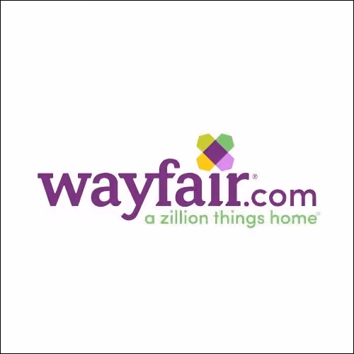 Wayfair.com logo with the tagline 'a zillion things home' in green letters, featuring a colorful geometric icon above the text.