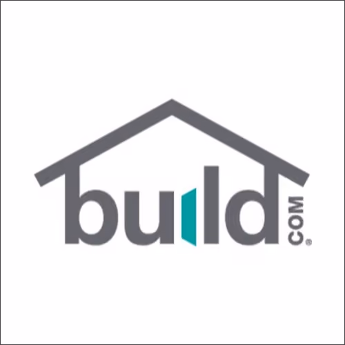Logo featuring the word 'build.com' with a stylized roof shape above the text, emphasizing the letter 'i' in teal.