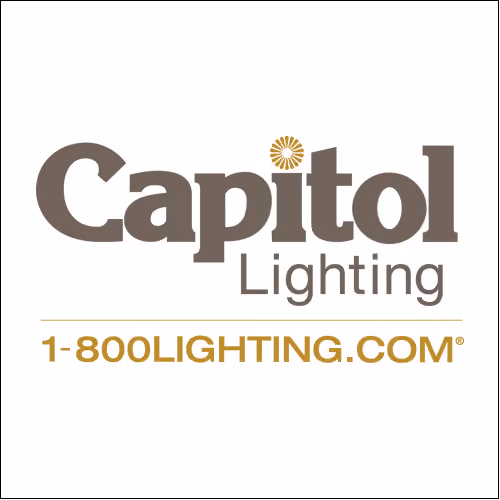 Capitol Lighting logo with brown text and a flower-like dot over the 'i', followed by the website 1-800lighting.com in gold.