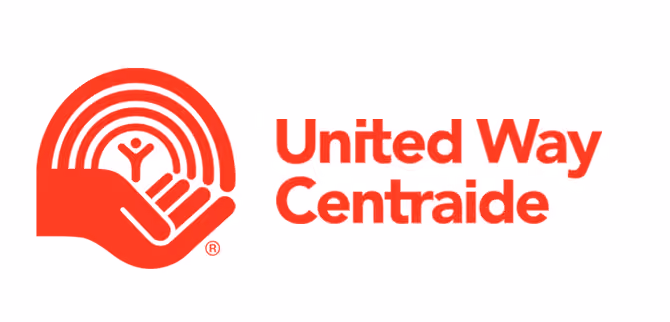 United Way Centraide logo in red, featuring an open hand supporting a person with three curved lines above them.