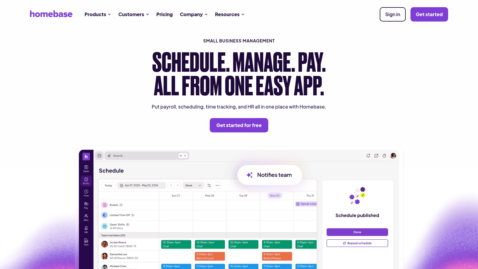 Homebase as one of the best restaurant forecasting software
