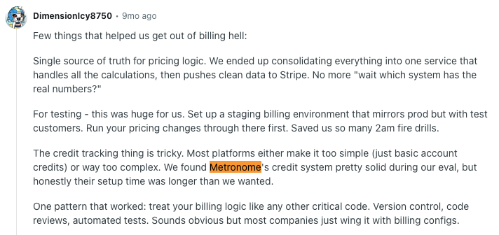 Reddit user says Metronome offers solid credit tracking but required more setup time than expected.
