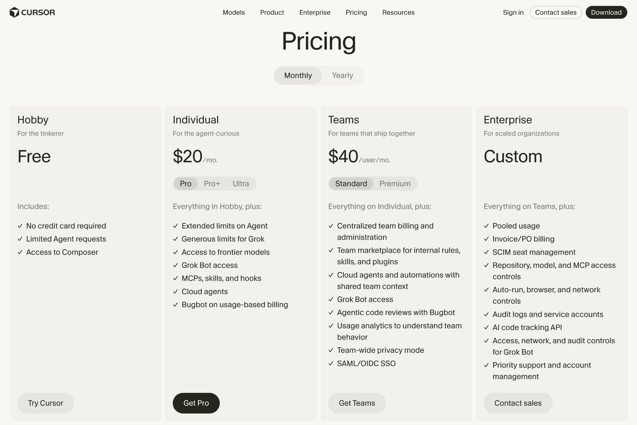 Cursor hybrid pricing combines fixed monthly plans with usage-based billing for additional agent usage.