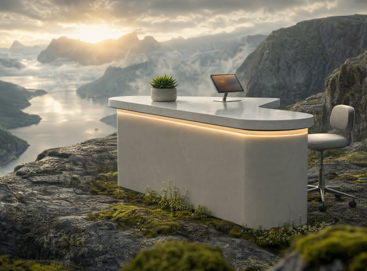 Reception desk on a mountain at sunrise