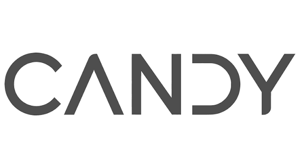 Logo texte en gris avec le mot 'CANDY'.