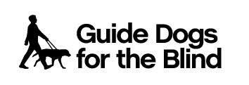 Guide Dogs for the Blind logo with silhouette of person with guide dog