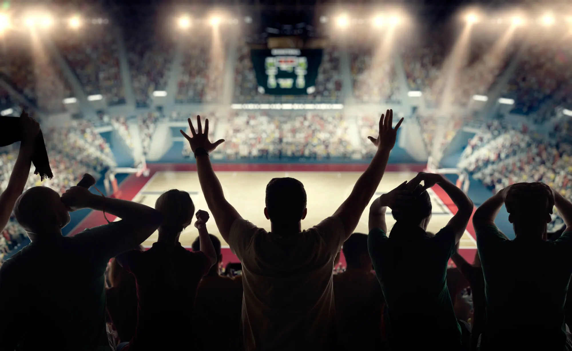 silhouette of fans at basketball game