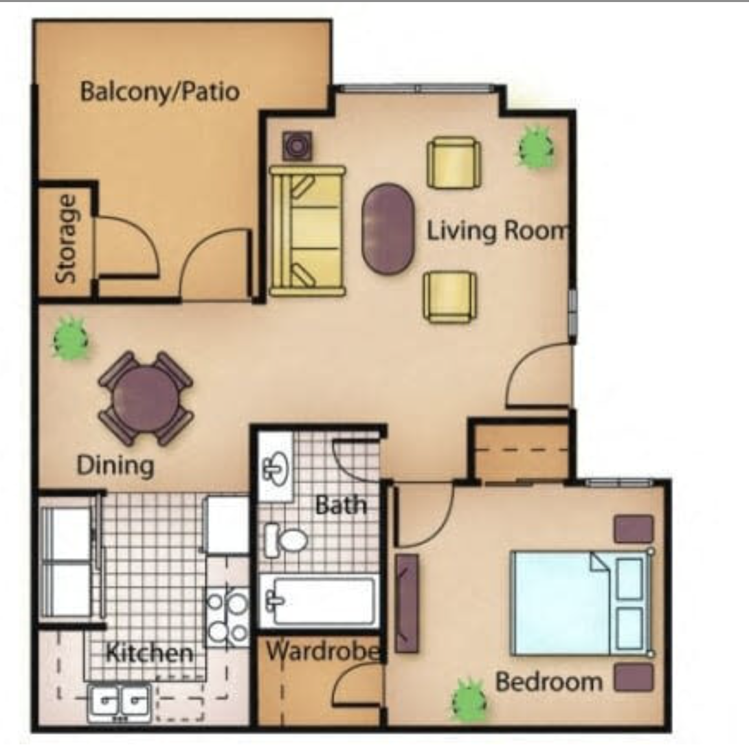 1x1 floor plan