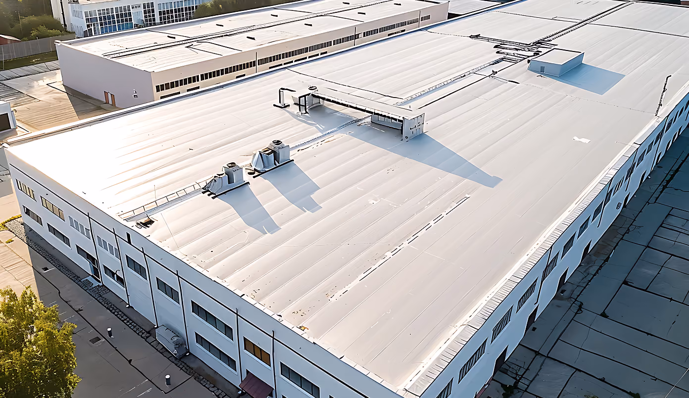 Top view of an industrial building roof.