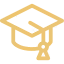 Gold graduation cap icon with a tassel on a white background.