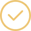 Circular gray badge with a yellow checkmark in the center indicating verification or approval.