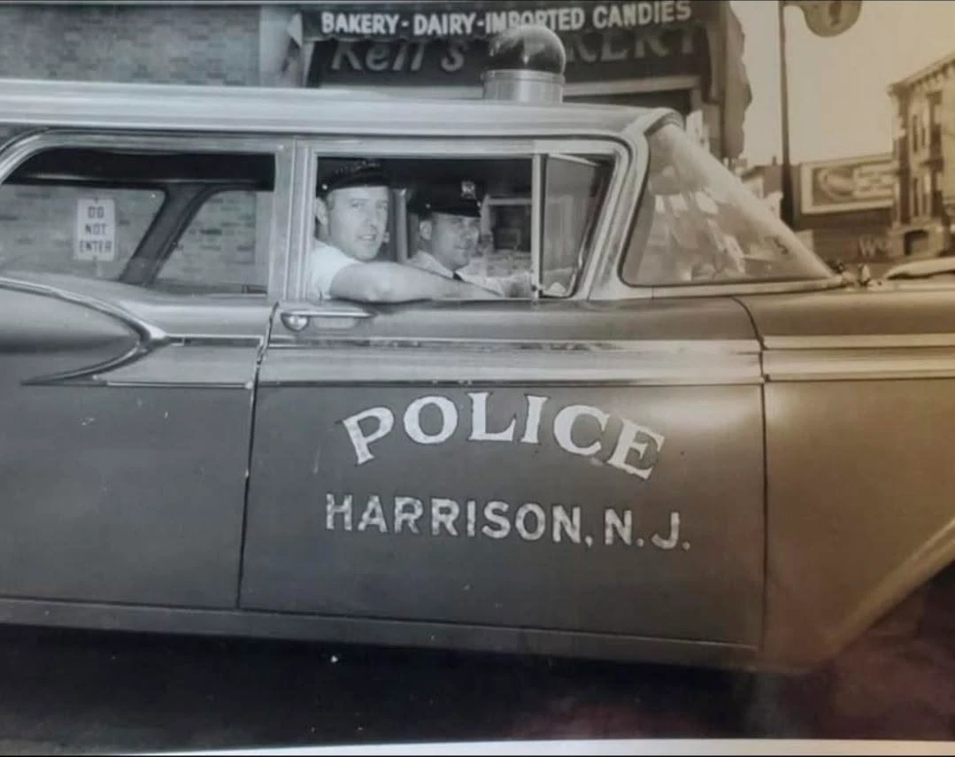 Police Officers Jack Leonardis (driver) and Jimmy Dyer (passenger), late 1950s.