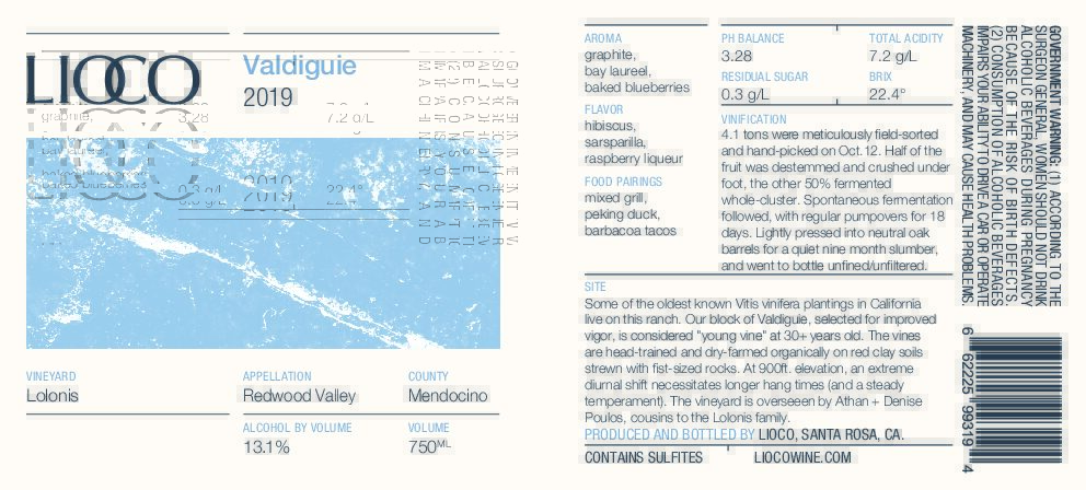 2019 Valdigue – Lolonis Vineyard, Redwood Valley