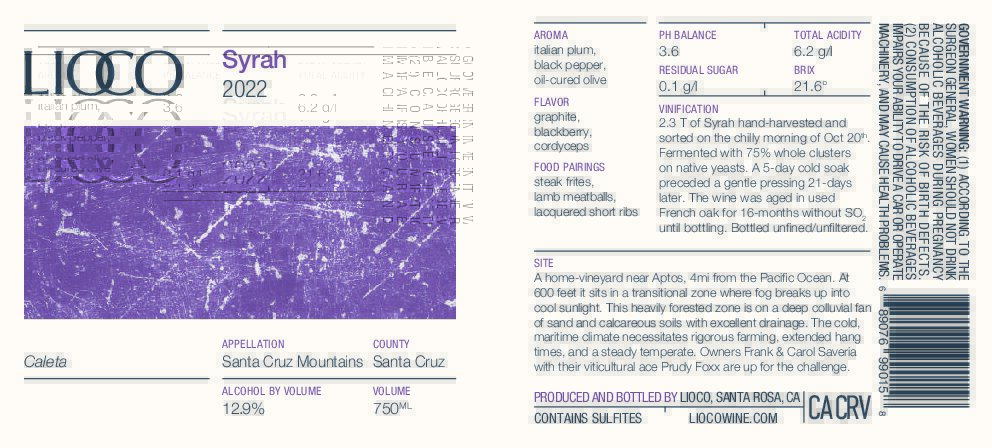 2022 Syrah – Caleta, Santa Cruz Mountains