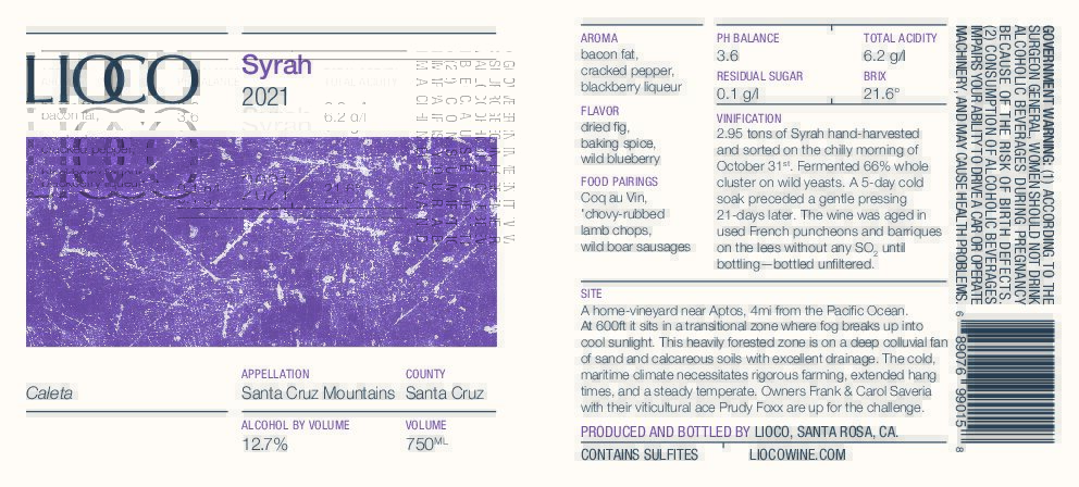 2021 Syrah – Caleta, Santa Cruz Mountains