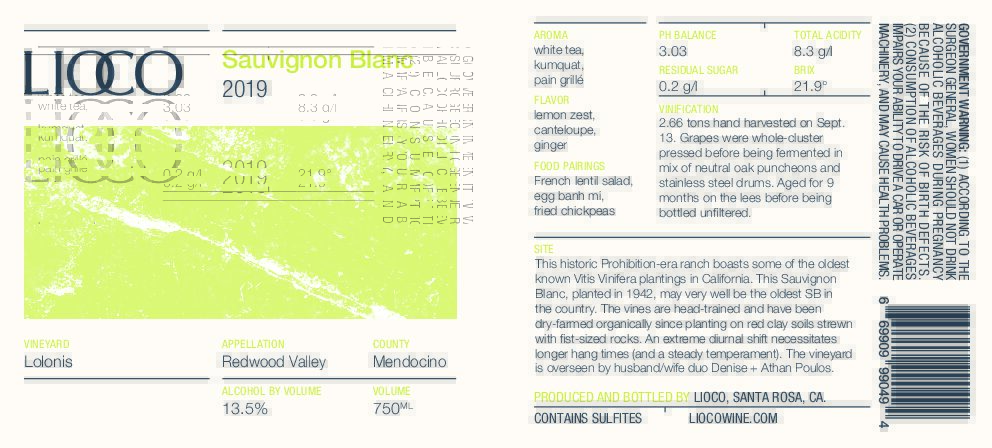 2019 Sauvignon Blanc – Lolonis Vineyard, Redwood Valley