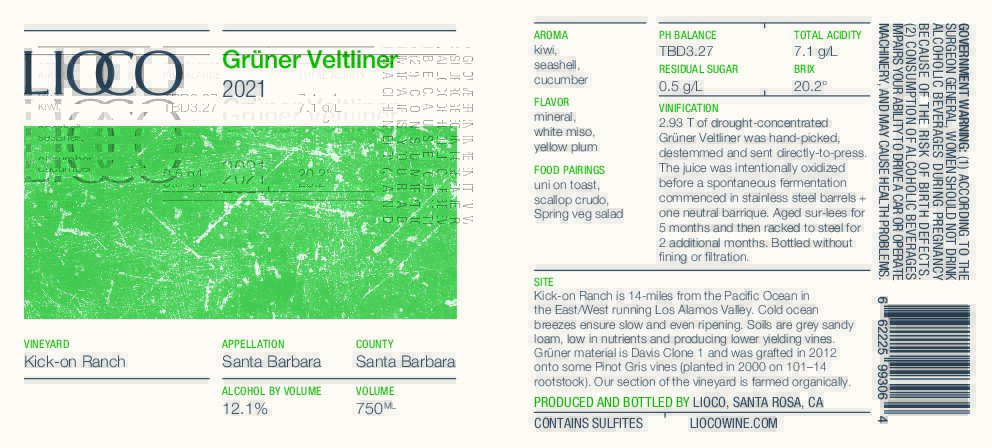 2021 Gruner Veltliner – Kick-on Ranch Vineyard, Santa Barbara