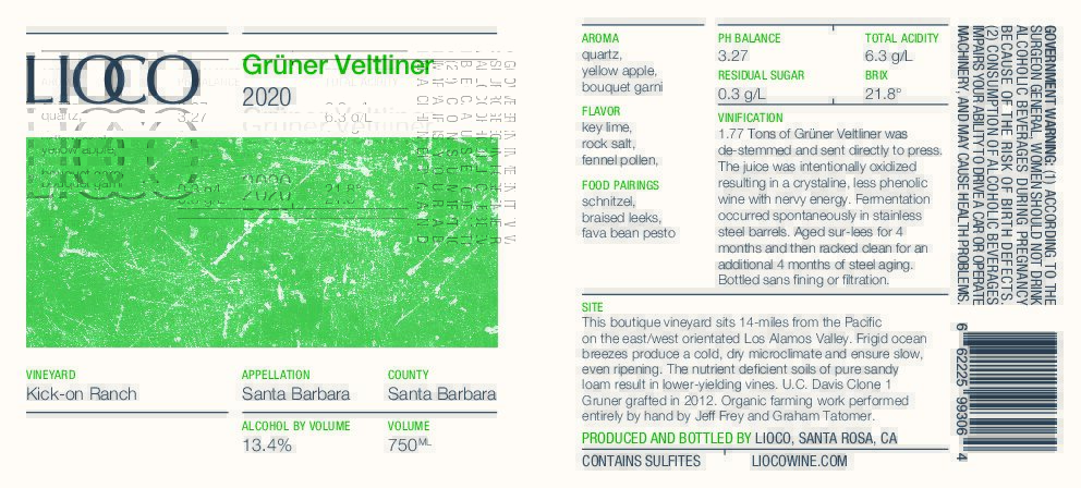 2020 Gruner Veltliner – Kick-on Ranch Vineyard, Santa Barbara