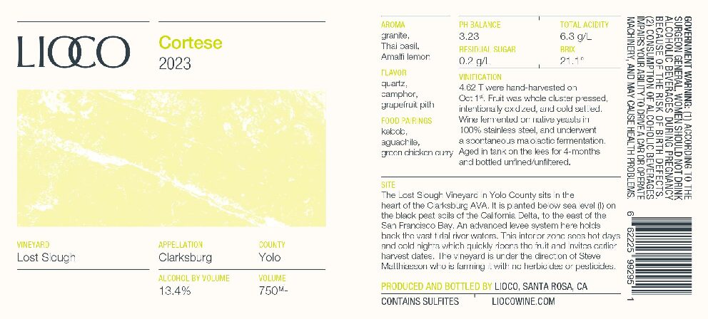 2023 Cortese – Lost Slough Vineyard, Clarksburg
