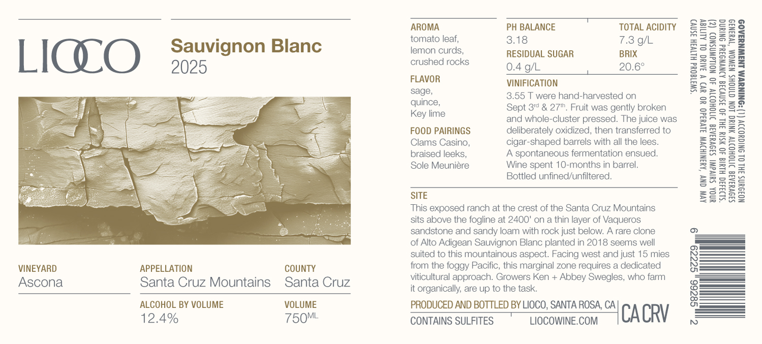 2025 Sauvignon Blanc – Ascona Vineyard, Santa Cruz Mountains