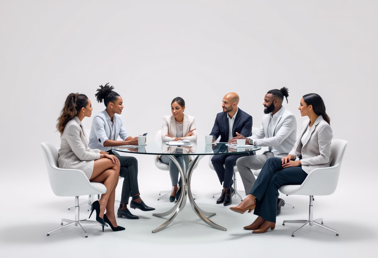 image of a diverse team in a meeting (for a edtech)