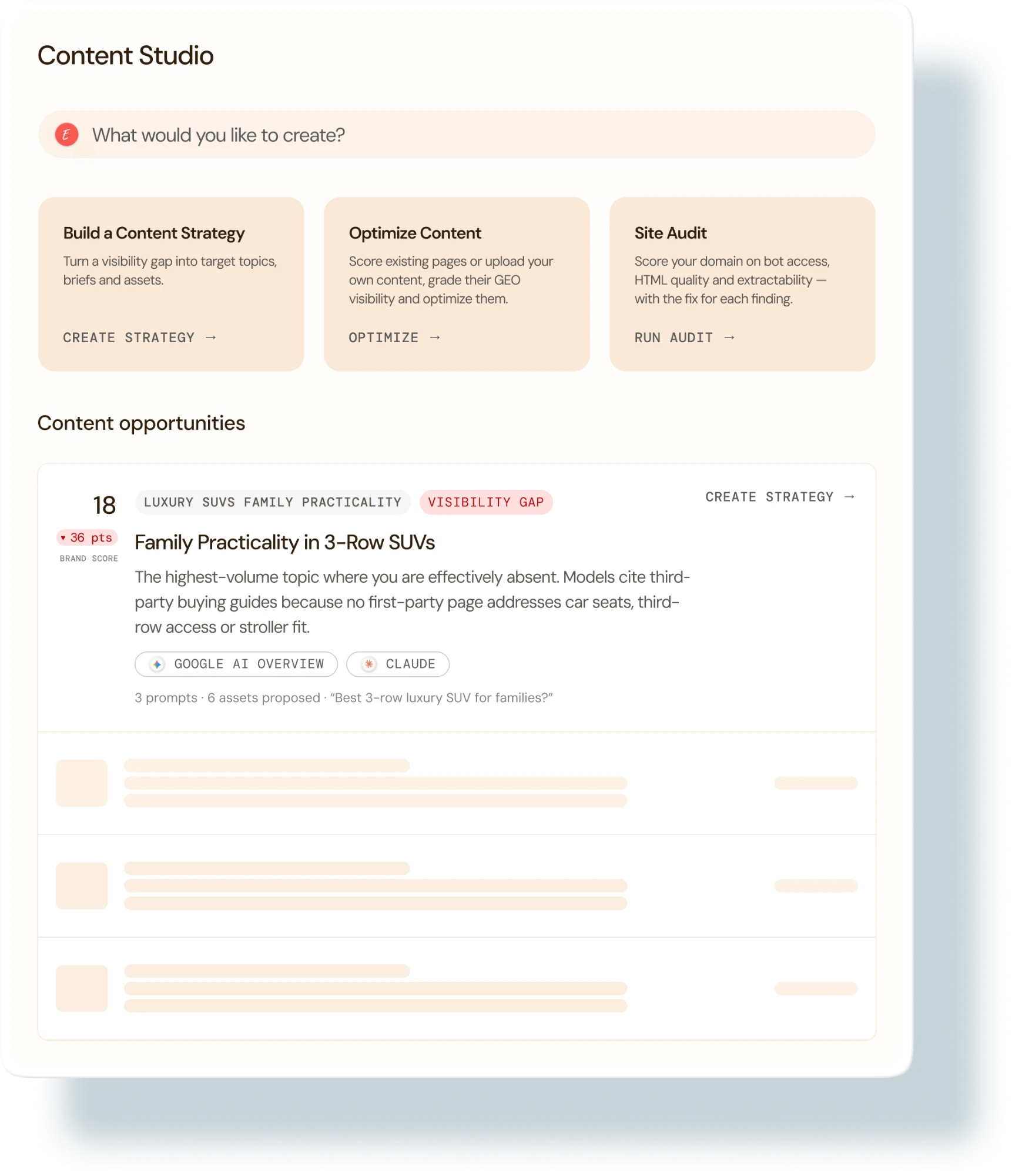 Content Studio: content strategy tools and content opportunities