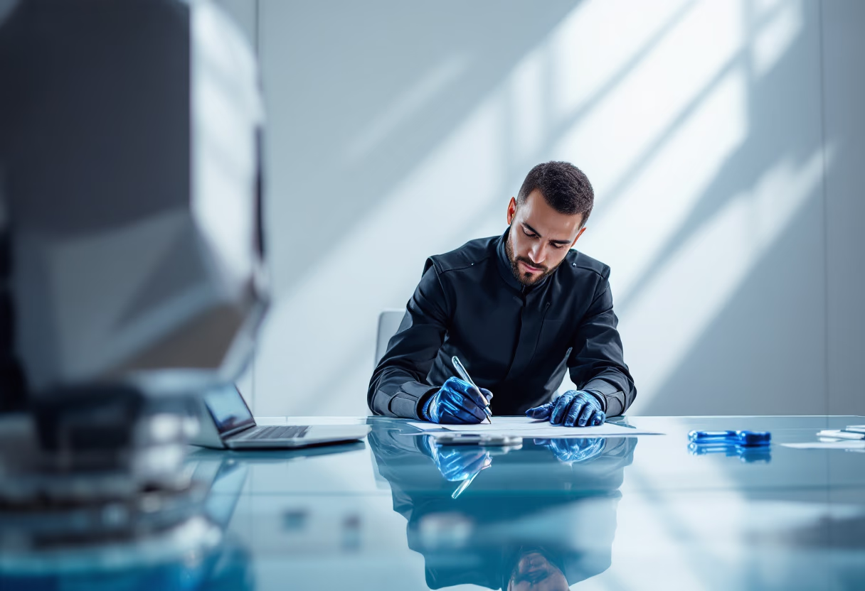 image of a mechanic writing a report