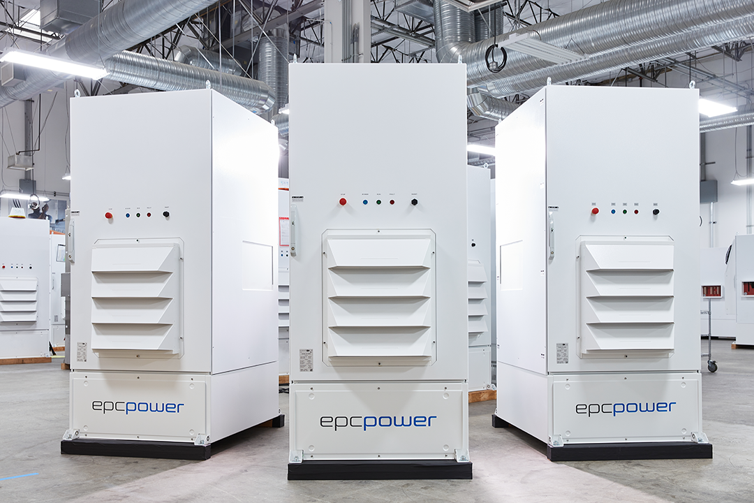 Three EPC Power CAB1000 units on a manufacturing floor.