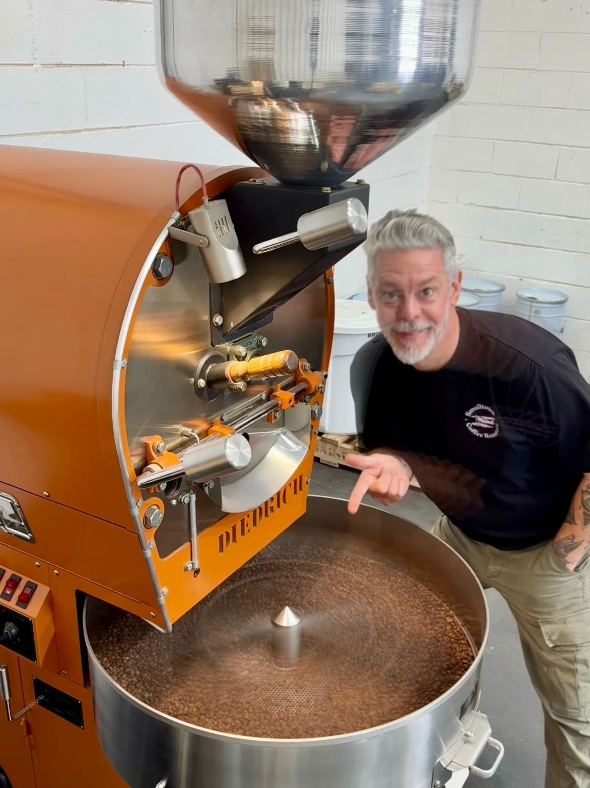 Smalltown Coffee's roaster set up in the North Narrabeen warehouse