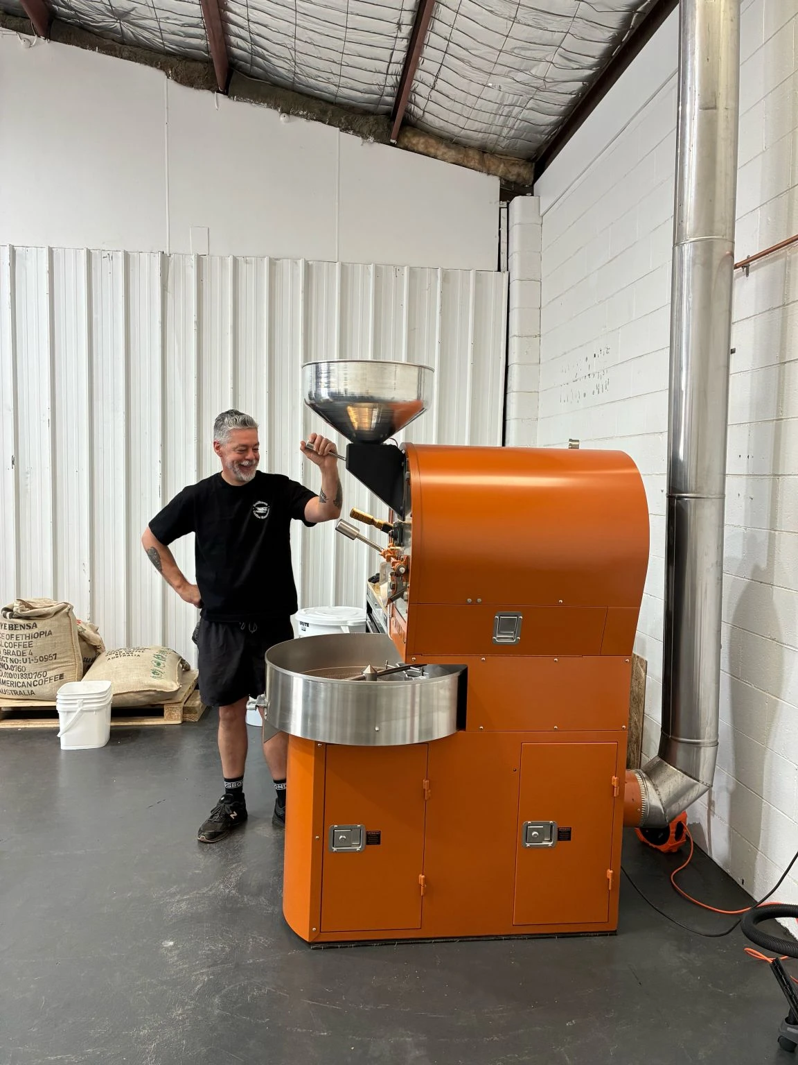 James setting up the Diedrich coffee roaster