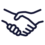 Icon of two hands shaking, symbolizing a handshake agreement or partnership.