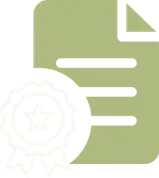 Green document icon with a white ribbon seal symbolizing senior planning or certification.