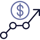 Line graph with upward arrow and dollar sign representing financial growth.