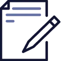 Icon of a pencil writing on a piece of paper with lines.
