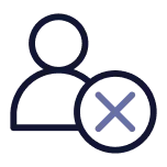 User profile icon with an X symbol indicating removal or denial action.