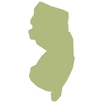 Solid light green silhouette of the U.S. state of New Jersey on a gray background.