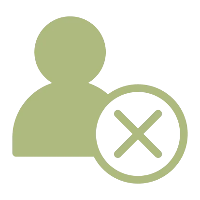 Green person icon with a circle and an X symbol indicating denial or removal.
