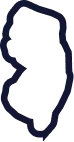 Simple black outline of the state of New Jersey on a white background.