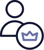 Icon of a person with a crown in a circle, symbolizing senior planning leadership.