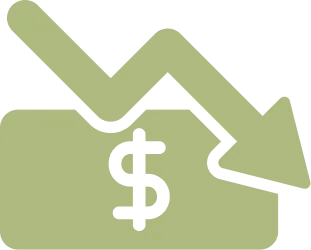 Green dollar bill with a downward trending arrow representing declining money or value.