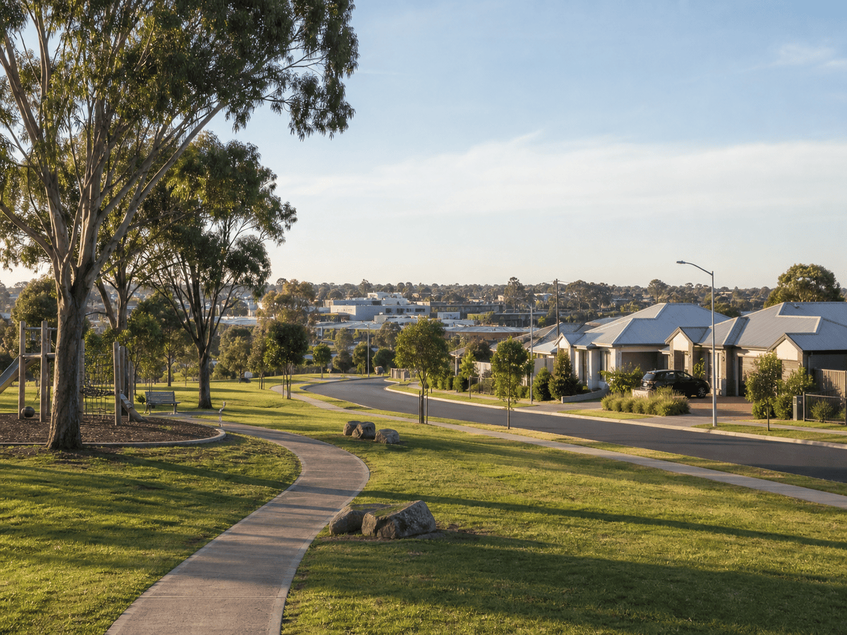 Small park and established houses on a quiet St Albans Park street, showing the mix of tranquility, everyday amenity and convenient access that appeals to investors.