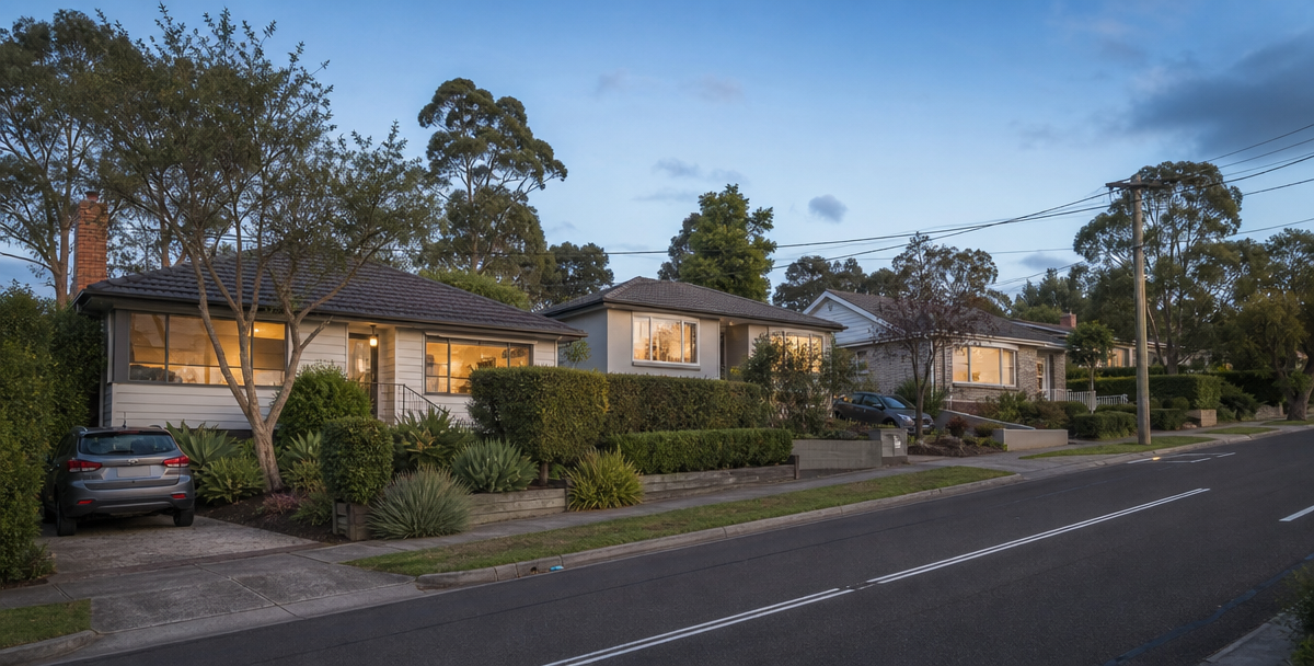 Established, higher-value homes on a quiet Highton street at early evening, reflecting the suburb's capital-preservation profile and tight rental demand.