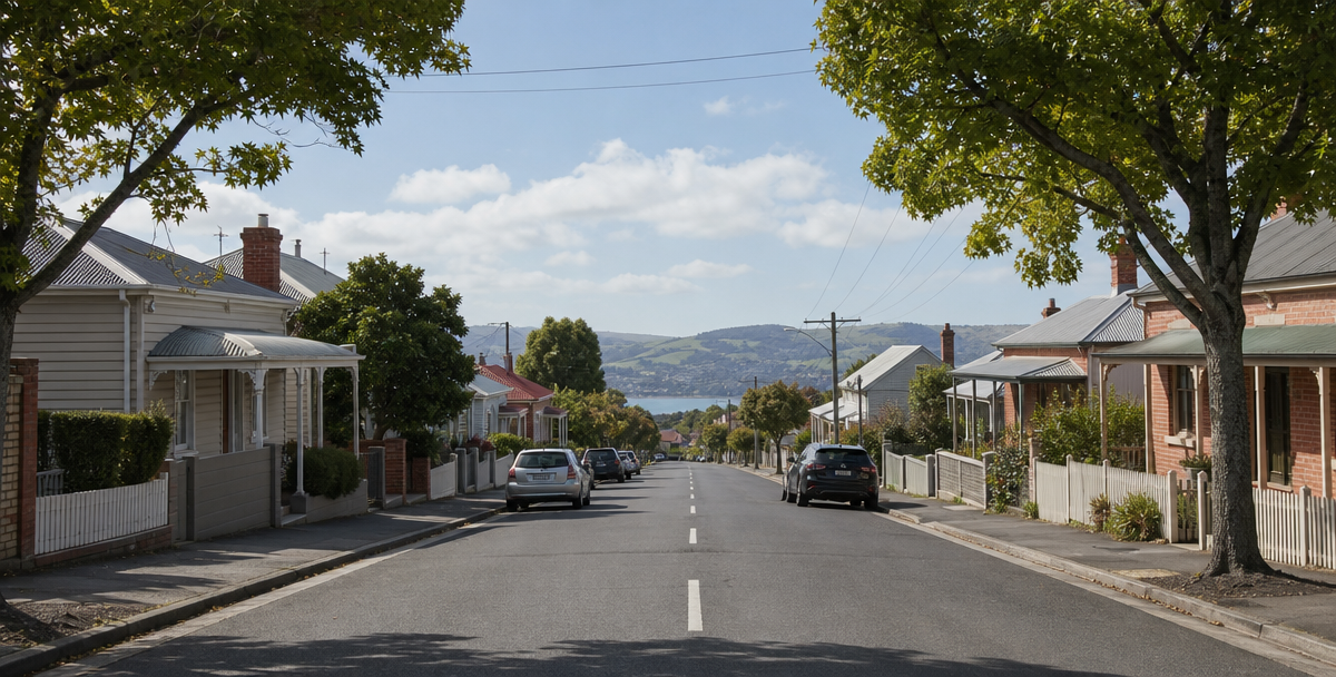 Tidy, established Launceston street with the Tamar Valley's hills in the distance, reflecting the city's role as a stabilising, income-supporting part of a property portfolio