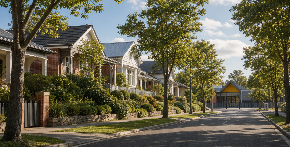 eafy, tree-lined Highton street near a local school, reflecting the suburb's community feel and long-term lifestyle appeal.