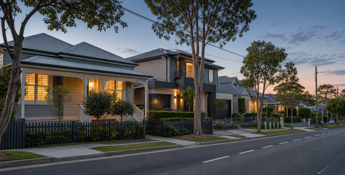 A row of well-maintained Australian homes at dusk, reflecting the visible payoff of disciplined, realistic property budgeting.
