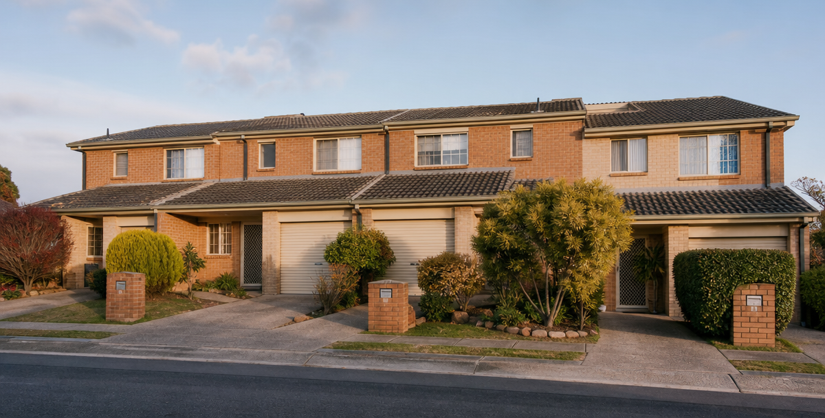 A row of modest Australian townhouses representing a rental investment property.