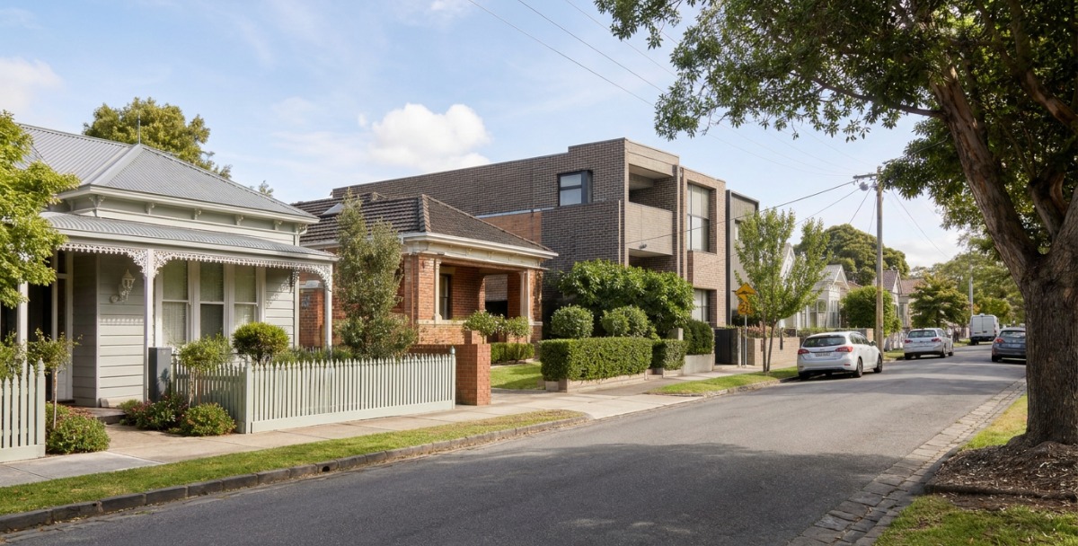 n established Australian residential street of homes and townhouses, reflecting the steady demand behind residential property investment.